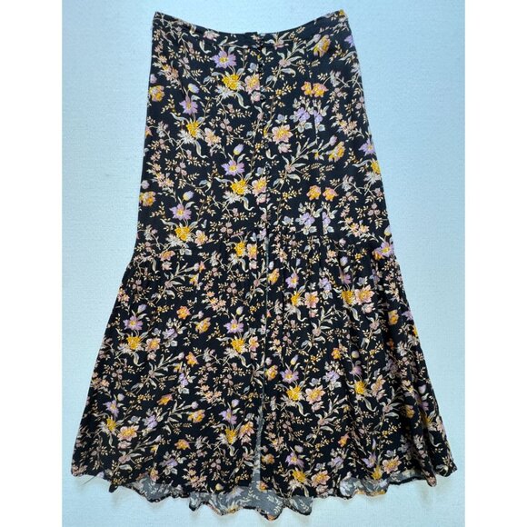 American Eagle Outfitters Dresses & Skirts - American Eagle Outfitters Womens Maxi Skirt Side Slit Sz 10 Floral Black Pleated
